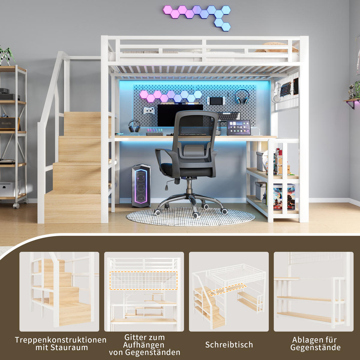 HOCHBETT Eisen 140/200 cm Weiß - Weiß, Metall - Raumix