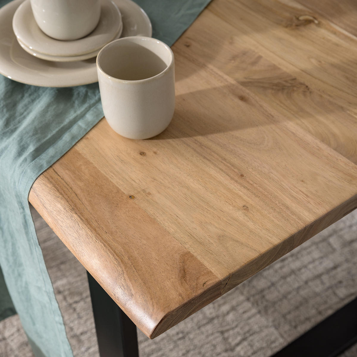 ESSTISCH mit Massivholzplatte - Akazie massiv / Eisen - Schwarz/Braun, Holz/Metall (80/120/76cm) - home24