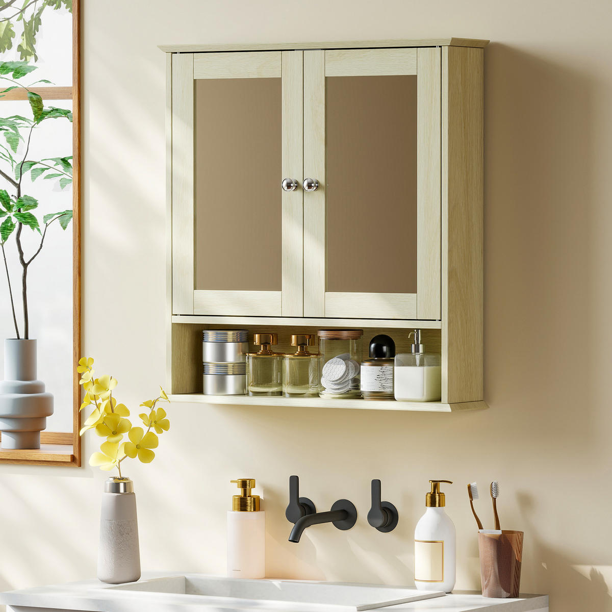 SPIEGELSCHRANK Naturfarben 56/13/58 cm - Naturfarben, Metall (56/58/13cm) - PANGIVO