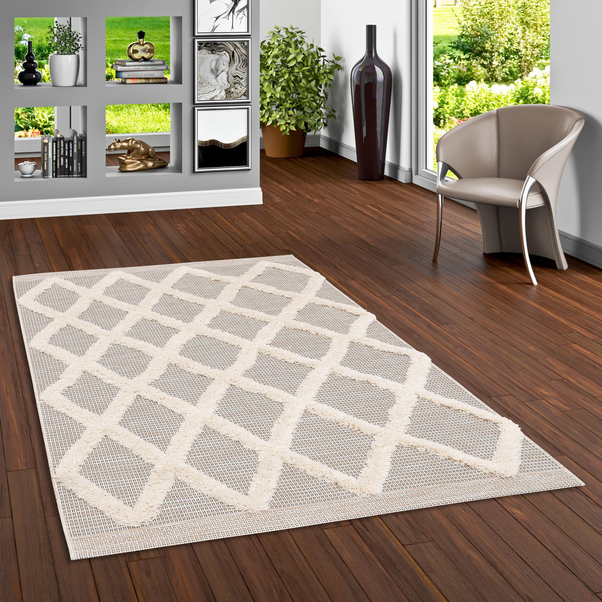 IN & OUTDOOR TEPPICH SHAGGY JUIST RAUTEN - Beige, Textil (80/150cm) - Pergamon