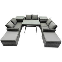 GARTENMÖBELSET mit ESSTISCH,HOCHLEHNER-SOFA Polyrattan Dunkelgrauer Mix 8-Sitzer - Dunkelgrau/Grau, Glas/Kunststoff - Fimous