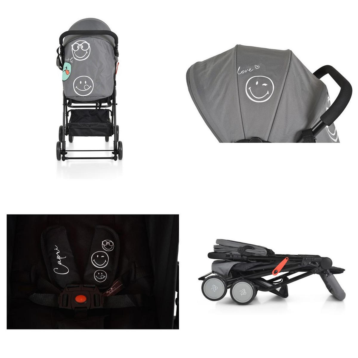 KINDERWAGEN Capri grau Sicherheitsgurt, Rückenlehne verstellbar - Grau, Metall (75/48/100cm) - Moni