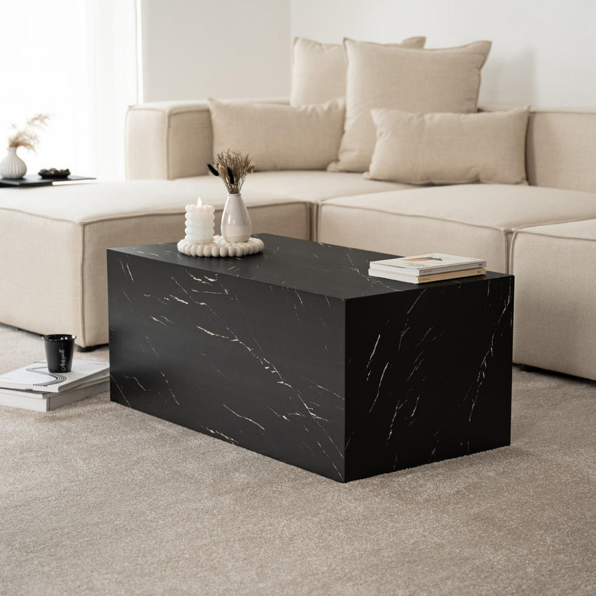 COUCHTISCH AMIRI L - Farbe: Schwarz, Größe: 95 x 40 x 50 cm - Schwarz, Holzwerkstoff/Textil (40/95/50cm) - Home Deluxe