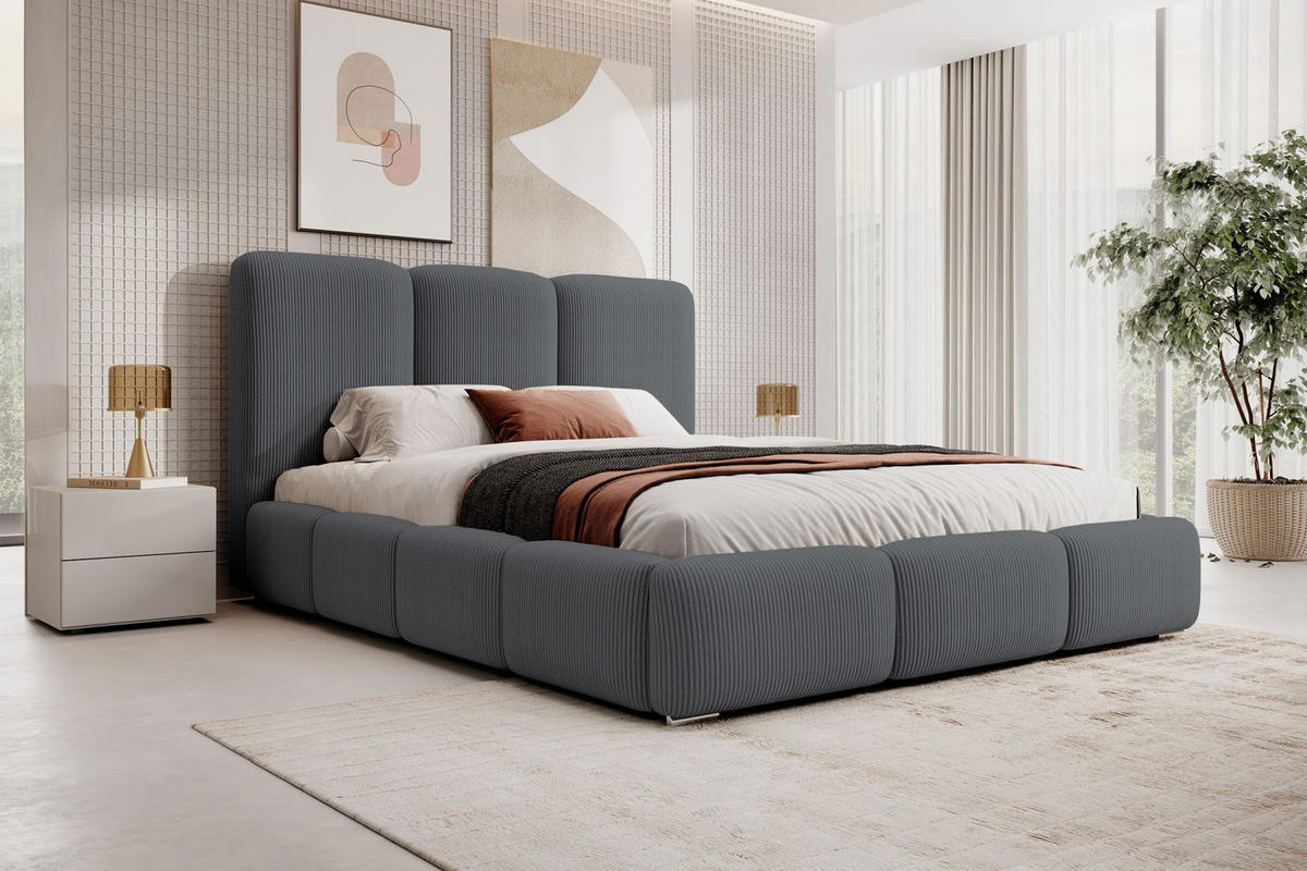 POLSTERBETT Bauro Dunkelgrau mit Cordbezug 140x200 cm - Dunkelgrau/Silberfarben, Textil (140/200cm) - Selsey