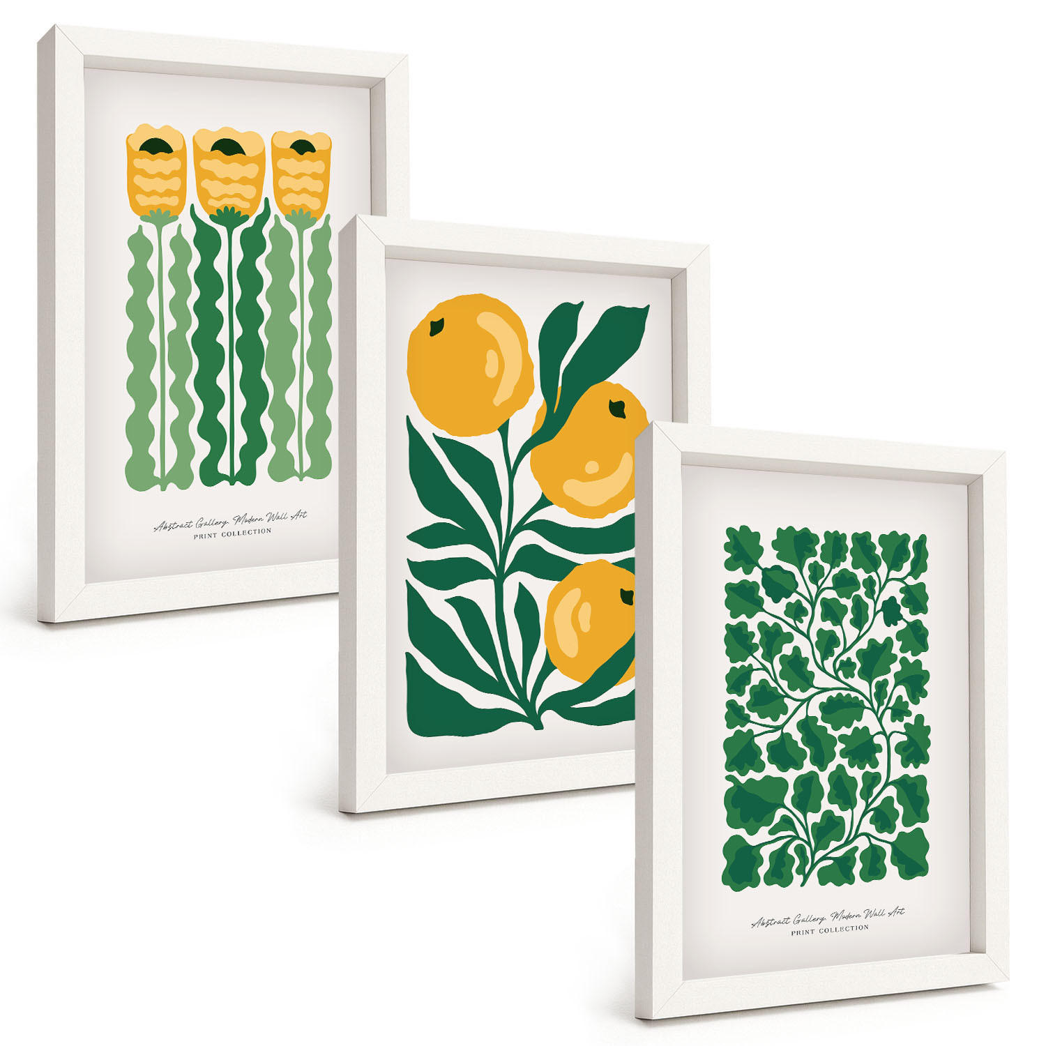BILDER SET 3er Set - 20x30 cm Weißer Rahmen - Pflanzenmuster Blüten Blätter - Weiß, Kunststoff (20/30cm) - TULUP