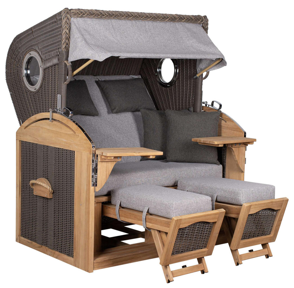 STRANDKORB XL Schillig Bullauge - Braun/Grau, Metall (142/170/95cm) - Mr. Deko