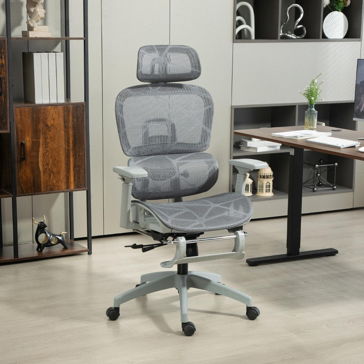 DREHSTUHL 66/64/114-122 cm, ergonomisch verstellbar, neigbar bis 135°, Grau - Grau, Kunststoff (64/122/66cm) - Redom