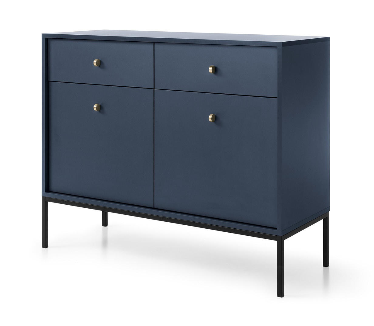 KOMMODE mit Schubladen Monti, 104 cm, 2 Türen, Marineblau + Schwarz - Schwarz/Dunkelblau, Holz/Metall (104/83/39cm) - Emporius