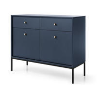 KOMMODE mit Schubladen Monti, 104 cm, 2 Türen, Marineblau + Schwarz - Schwarz/Dunkelblau, Holz/Metall (104/83/39cm) - Emporius