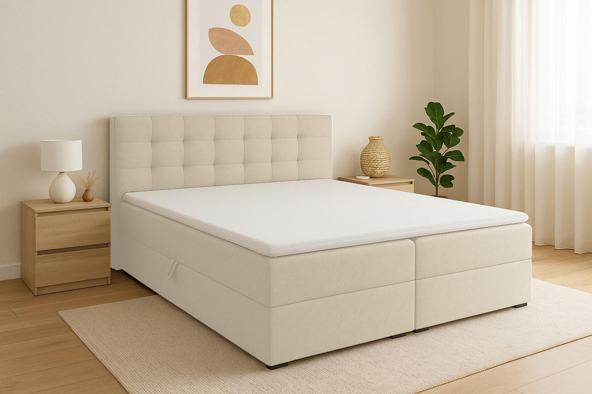 BOXBETT FLORIDA 180/200 in Velour Creme - Creme, Holz/Holzwerkstoff (180/200cm) - Deine Möbel 24