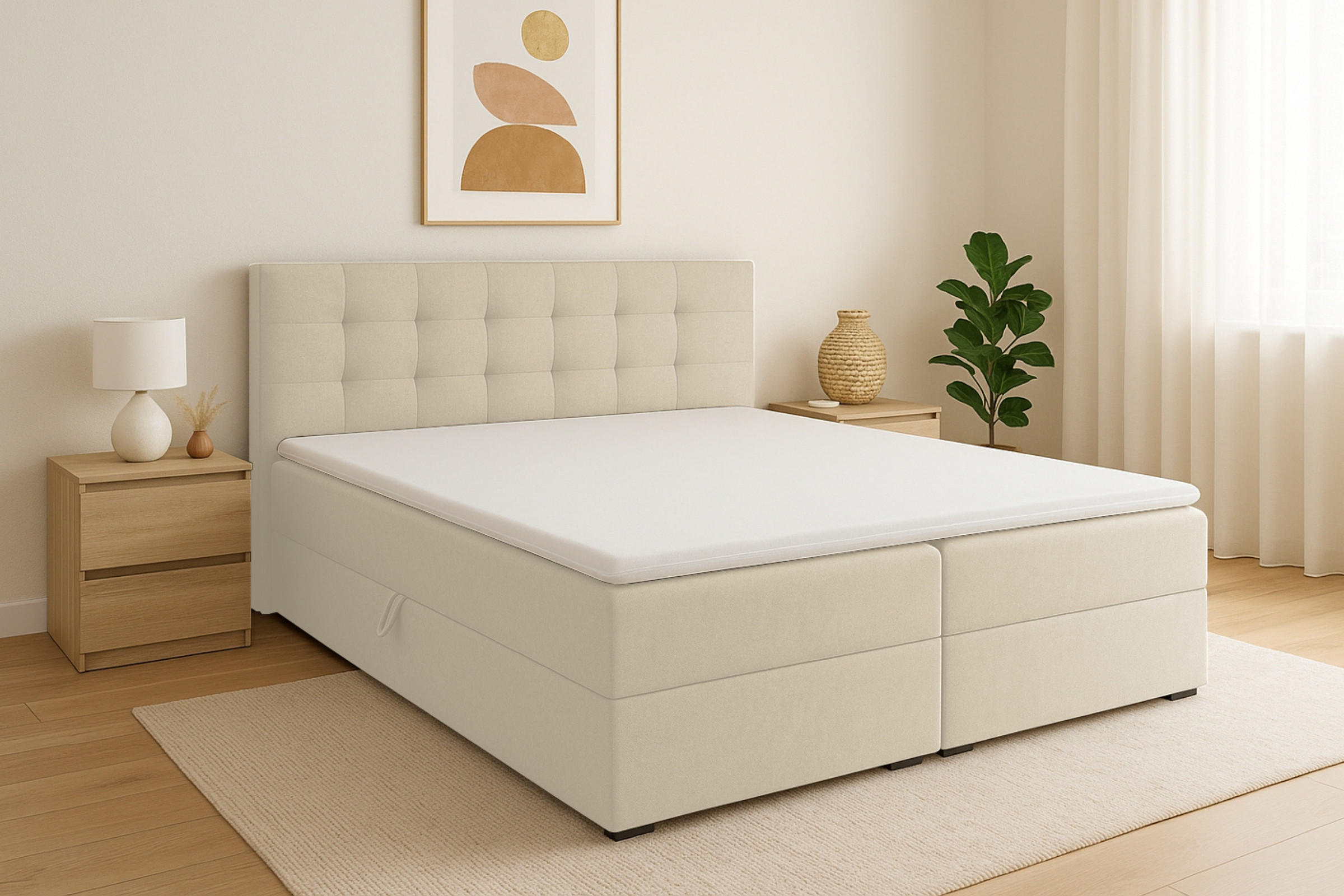 Thumbnail - Deine Möbel 24 Boxbett, Creme, Holzwerkstoff, Holz, Textil, H3, 140x200 cm, Schlafzimmer, Betten, Boxspringbetten