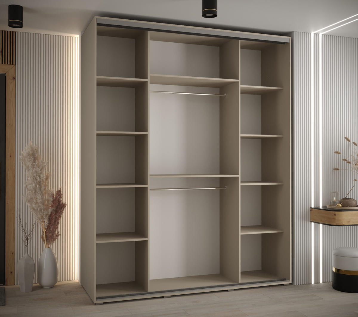 SCHWEBETÜRENSCHRANK 235,2/200/60 3-türig - Kaschmir/Schwarz, Holz/Metall (200/235.2/60cm) - MÖBEL KRYSPOL