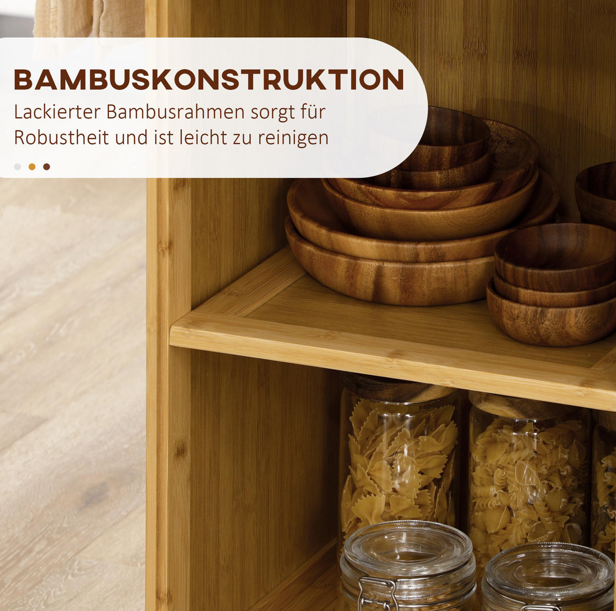 SERVIERWAGEN 84/36/85 cm mit Rollen, Schubladen und Glasplatte - Naturfarben, Holz (36/85/84cm) - BEAOK