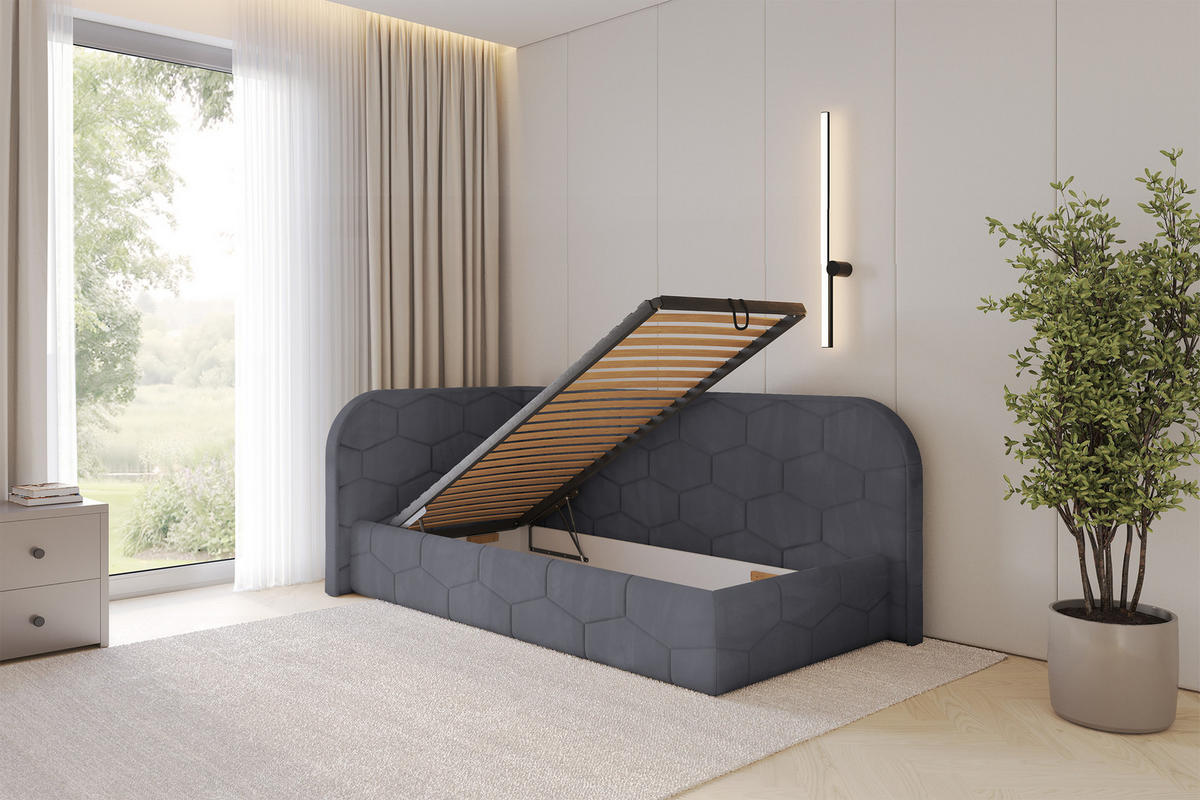 EINZELLBETT Jugendbett mit Bettkasten und Matratze H3/H4, Rechts - JAXY 90x200 Dunkelgrau - Titanfarben, Holzwerkstoff/Textil (90/200cm) - ALTDECOR