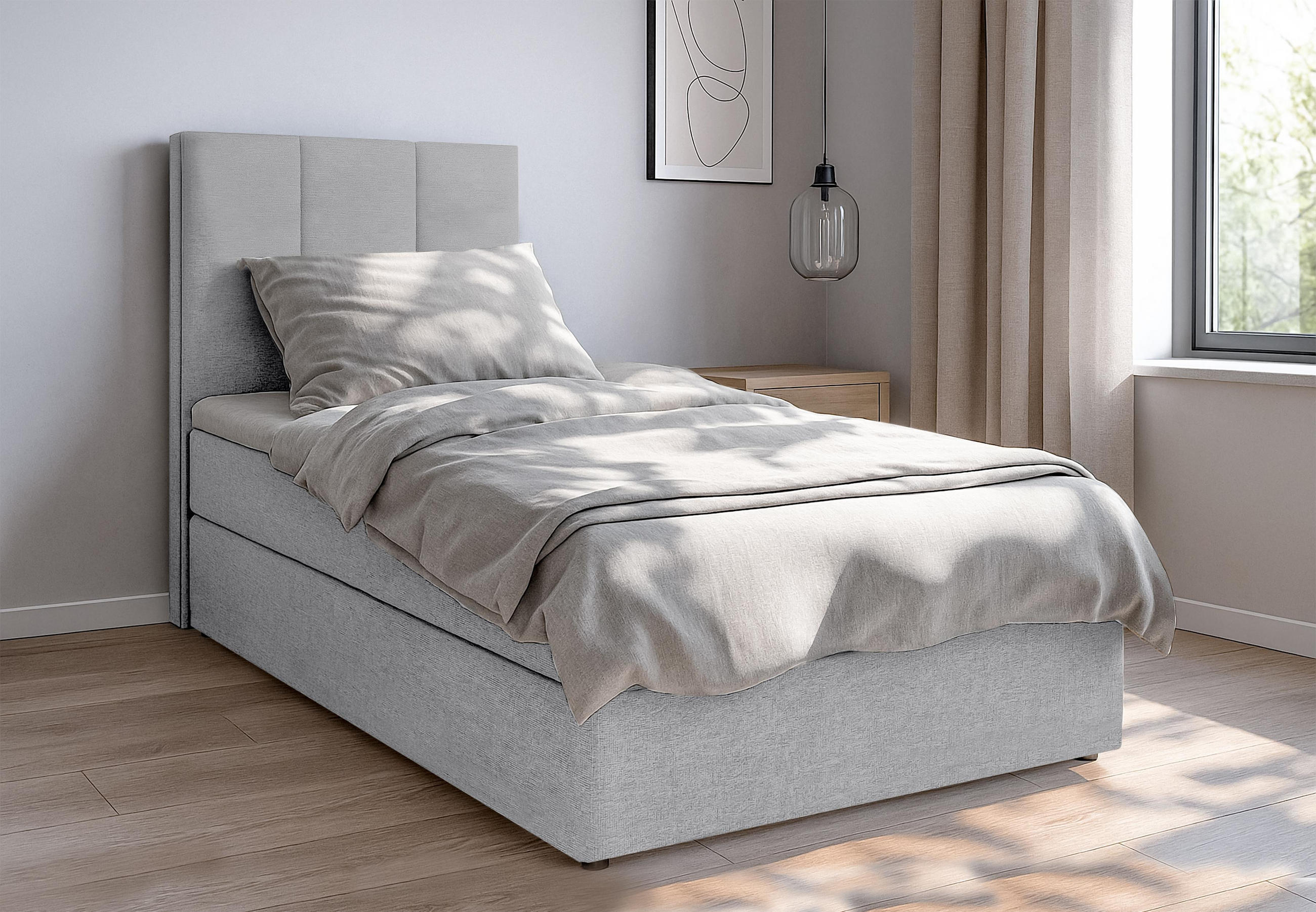 BOXBETT MEREA 100x200 cm mit Bettkasten und Matratze - Grau - Schwarz/Grau, Holz/Holzwerkstoff (100/200cm) - AX Living