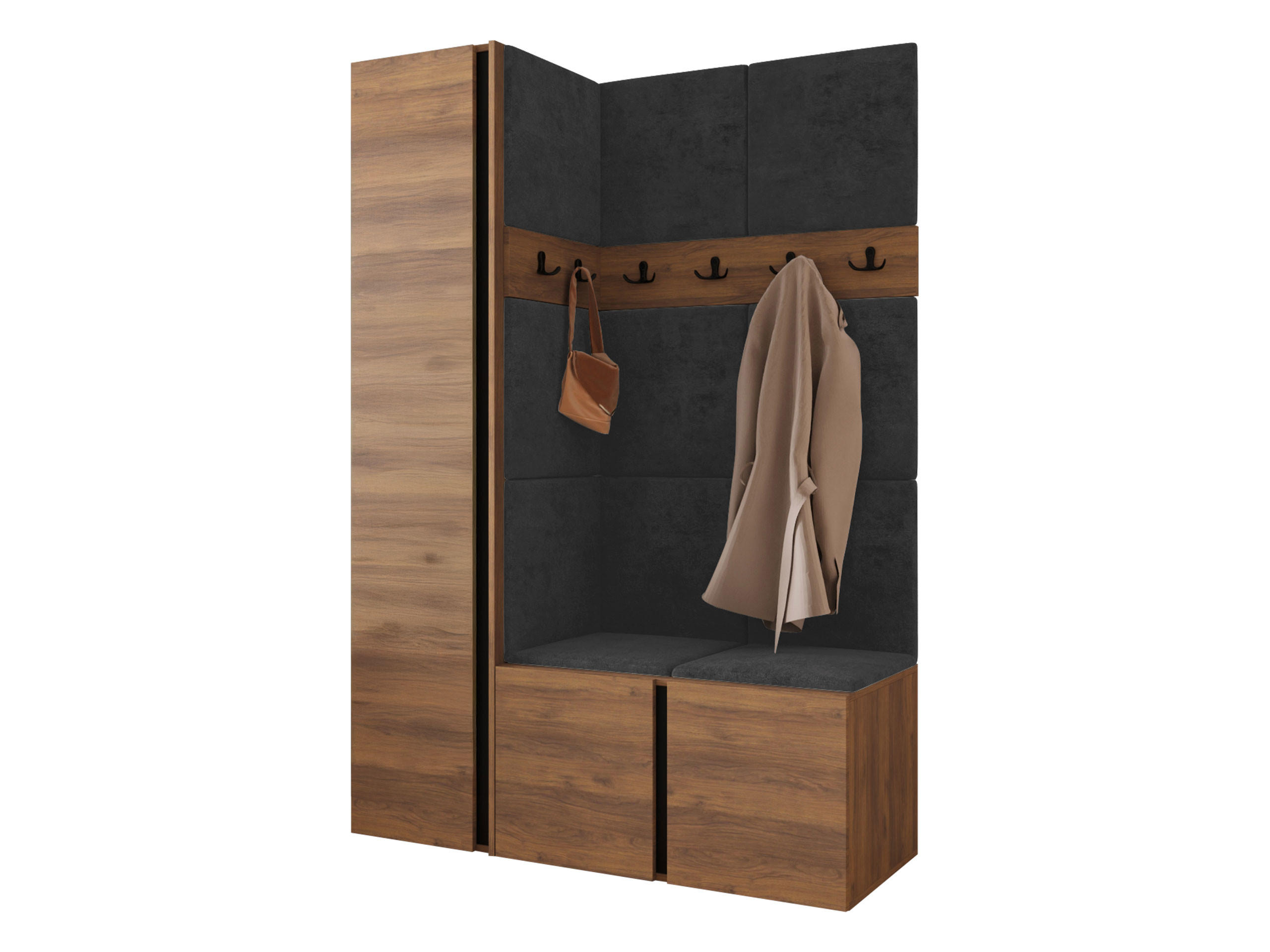 MOBILIER PENTRU HOL Orion IX - culoare lemn de nuc/antracit, material plastic/compozit lemnos (124/186/46cm) - MIRJAN24