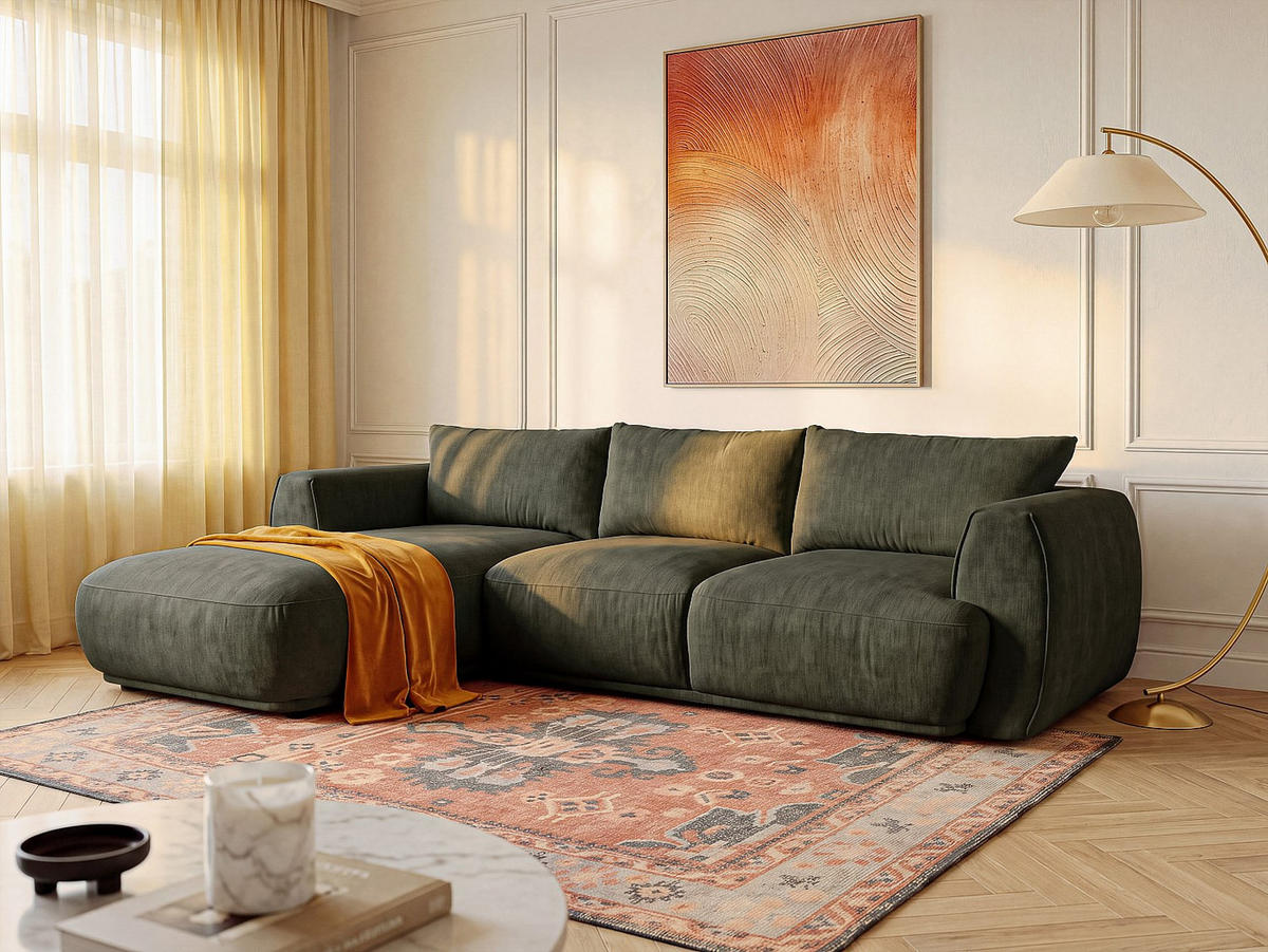 SOFA - 5 Personen - stoff - grün Pukima - Grün, Kunststoff/Textil (276/97cm) - Vente-Unique