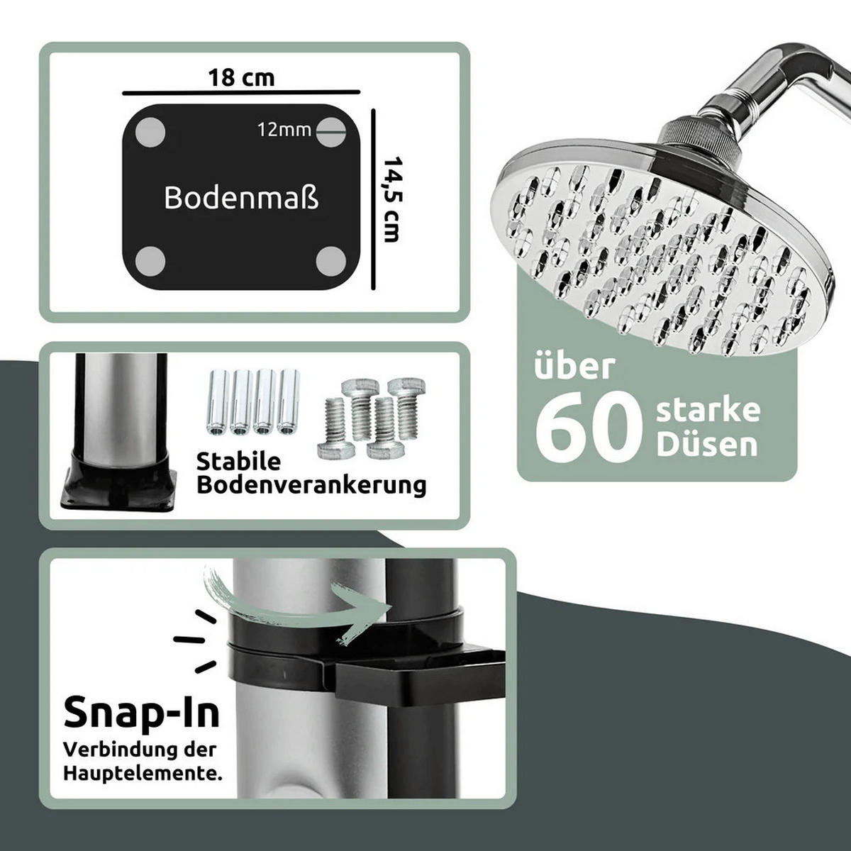 SOLARDUSCHE Outdoor 35 Liter Solar Gartendusche - Schwarz, Kunststoff (19/218/19cm) - DELUKE