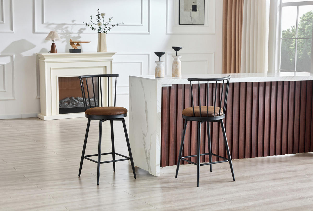 BARHOCKER mit gepolstertem Sitz Metall PU Brown - Braun, Metall (39/96/39cm) - Meubliv