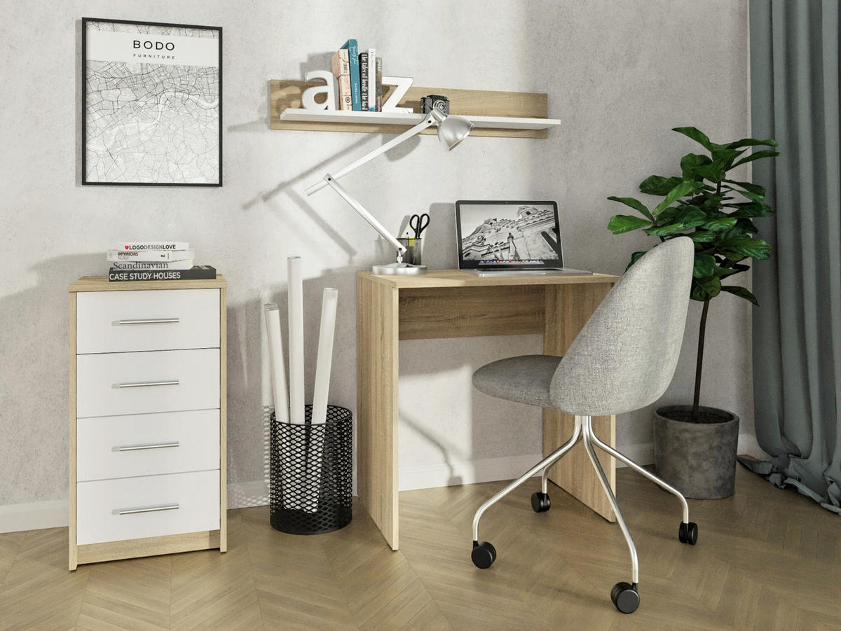 KOMMODE Bodo 4S Sonoma Eiche–Weiß 40/35/75 cm - Weiß/Sonoma Eiche, Holzwerkstoff (40/75/35cm) - Matkam Möbel