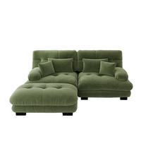 ECKSOFA 220/145/81 cm grün aus Chenille mit Ottomane und Kissen - Grün, Textil (145/220cm) - OKWISH