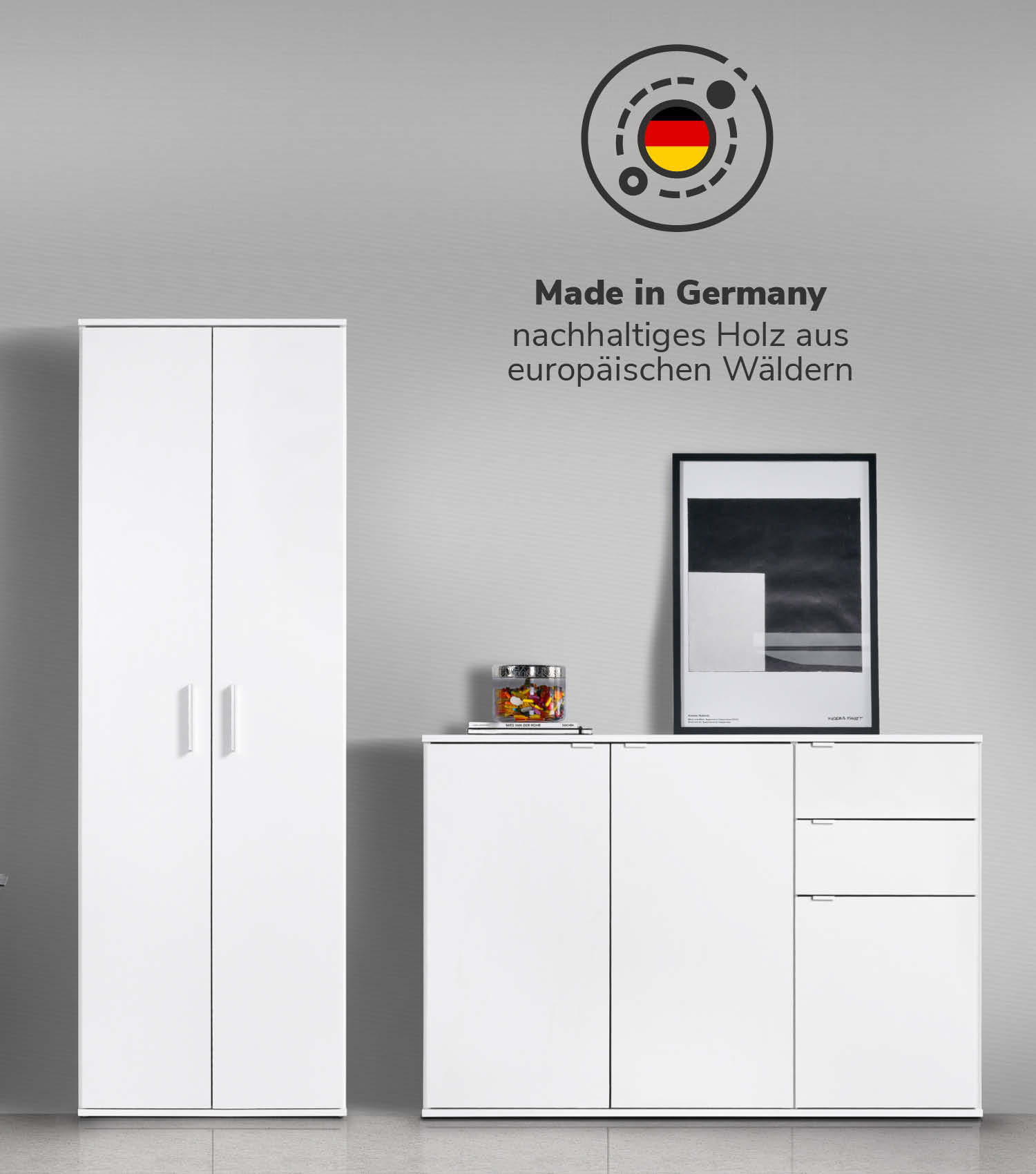 MEHRZWECKSCHRANK SET Der Allzweckwaffe - Silberfarben/Weiß, Holzwerkstoff (117/180/34cm) - Mokebo