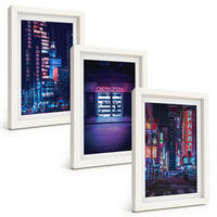 BILDER SET 3er Set - 20x30 cm Weißer Rahmen - Neon-Eingang zur nächtlichen Stadt - Weiß, Kunststoff (20/30cm) - TULUP