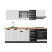 KÜCHENZEILE R-Line Weiß Landhaus/Anthrazit 240 cm, AP Eiche - Anthrazit/Creme, Holzwerkstoff (240/81.6/60cm) - Vicco