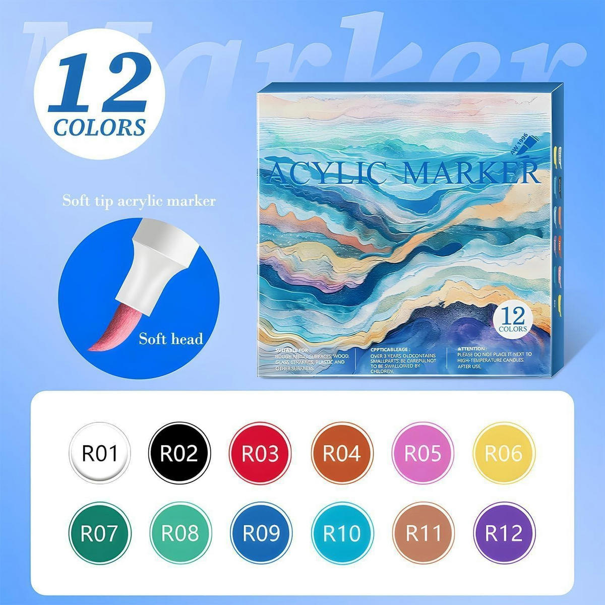 ACRYLMARKER 12er Set mit Pinselspitze - Multicolor, Kunststoff (1/1/13.5cm)