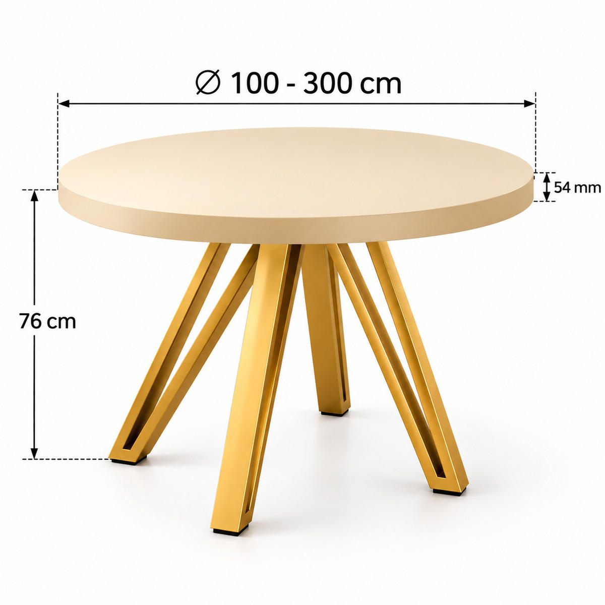 ESSTISCH rund ausziehbar 100/300/76 cm, Kaschmir, 54 cm Tischplatte + Industrial Metallgestell Gold - Kaschmir/Goldfarben, Holzwerkstoff/Metall (100/300/76cm) - Damale Möbel