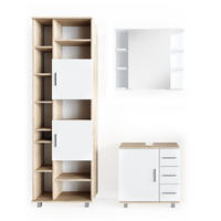BADMÖBEL-SET Ilias Sonoma 3 Teile, mit Hochschrank - Weiß/Sonoma Eiche, Holzwerkstoff (60/60.8/33cm) - Vicco