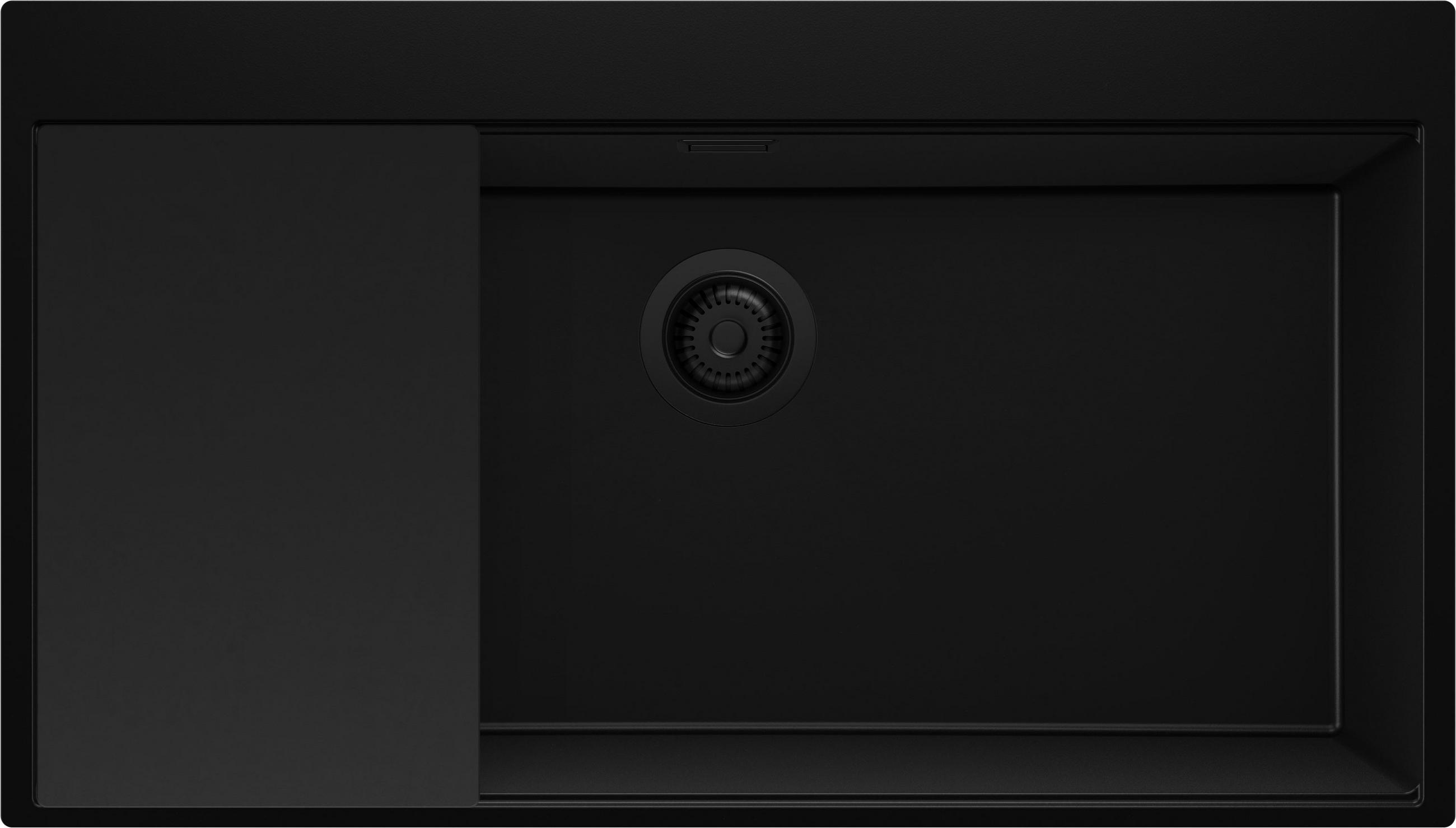 SPÜLBECKEN Oslo, 2-er set Alles Schwarz 88/50 cm 1 Becken + Ablauf-Set + Schneidebrett ab 90er Unterschrank - Schwarz, Kunststoff (88/20/50cm) - Primagran