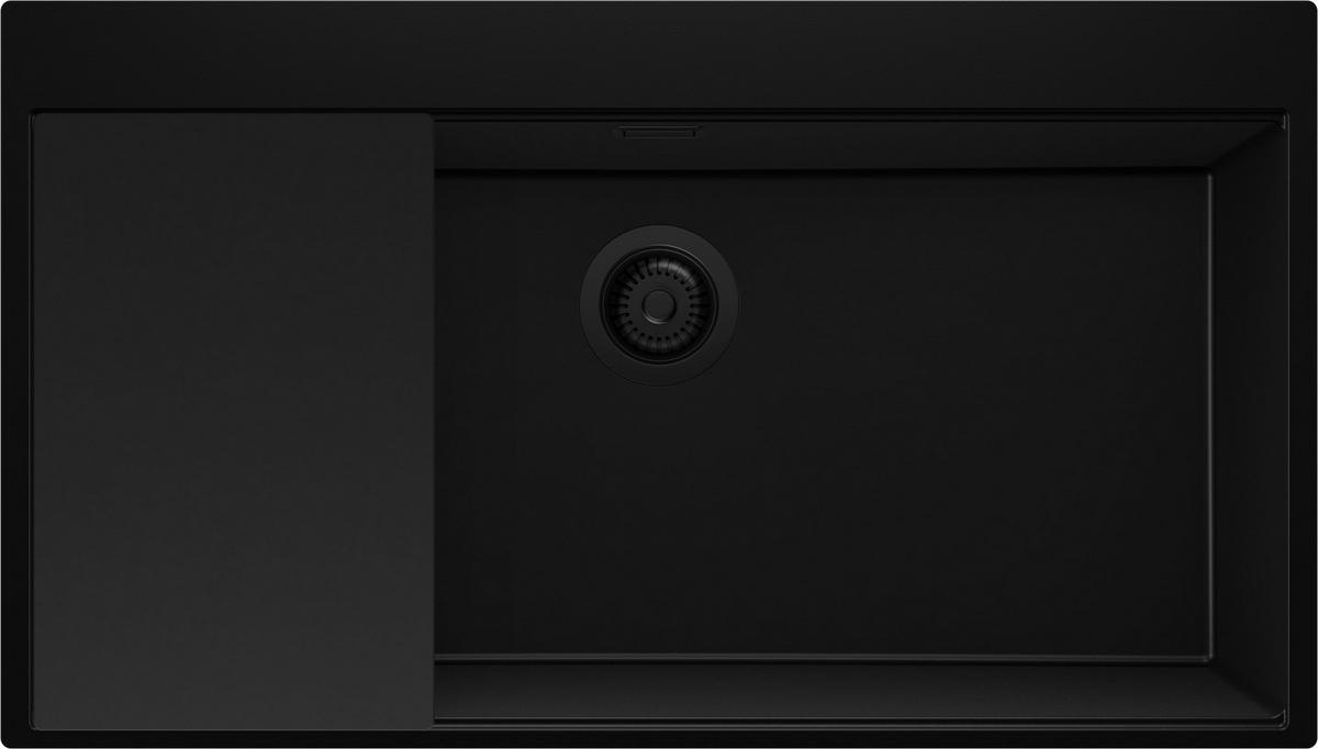 SPÜLBECKEN Oslo, 2-er set Alles Schwarz 88/50 cm 1 Becken + Ablauf-Set + Schneidebrett ab 90er Unterschrank - Schwarz, Kunststoff (88/20/50cm) - Primagran