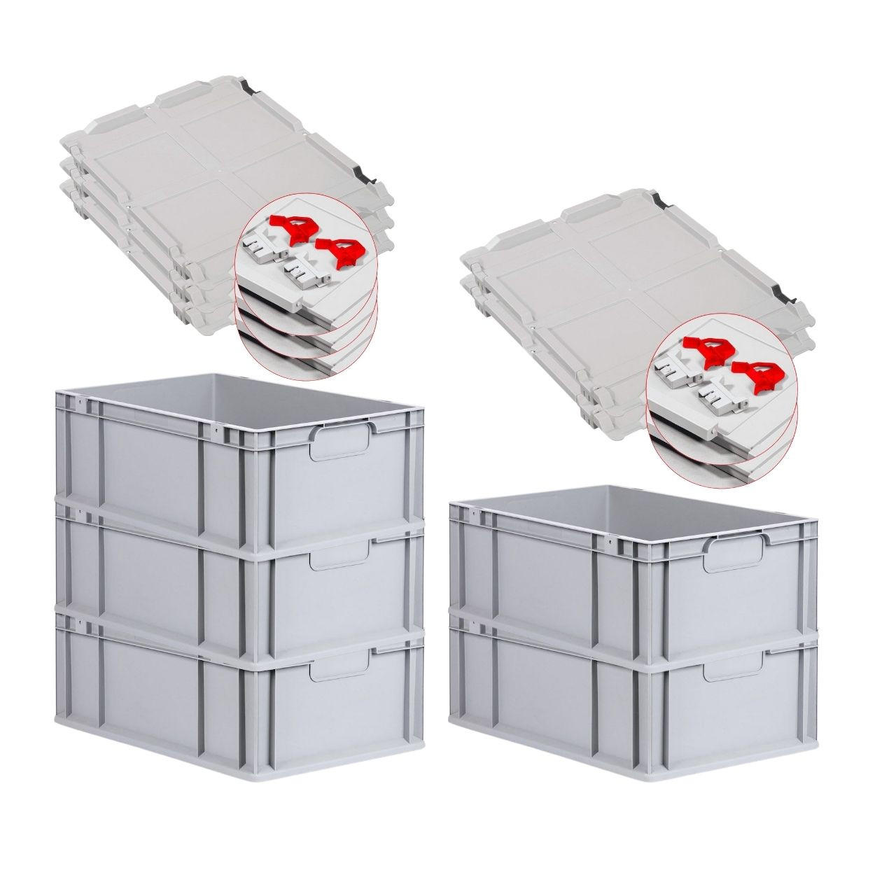 EUROBOX 5x Nextgen Economy Mit Scharnierdeckel Grau/Rot Griffe Geschlossen 44 Liter - Rot, Kunststoff (40/22/60cm) - PROREGAL