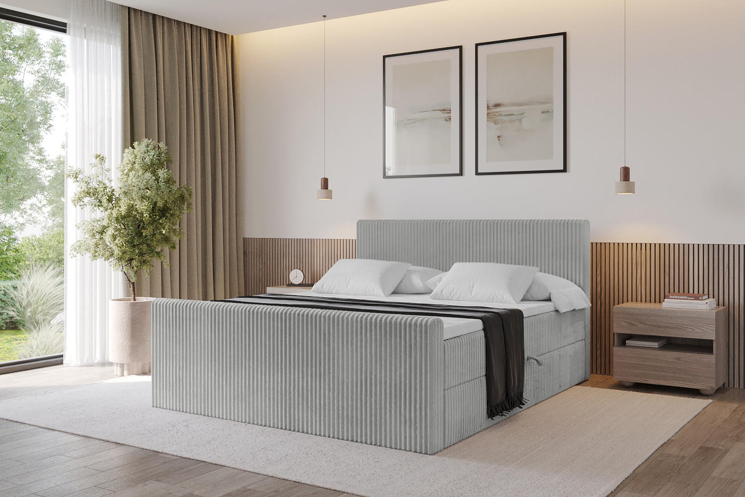 BOXBETT mit Matratze H3 und Lattenrost - TOLO-Z - 140x200 Cord - Hellgrau - Hellgrau, Holzwerkstoff (140/200cm) - ALTDECOR