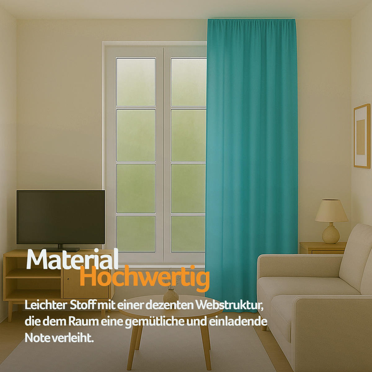 VORHANG Blickdicht ( 140x145cm ) mit Kräuselband / Universalband in Türkis - Türkis, Textil (140/145cm) - Bestlivings
