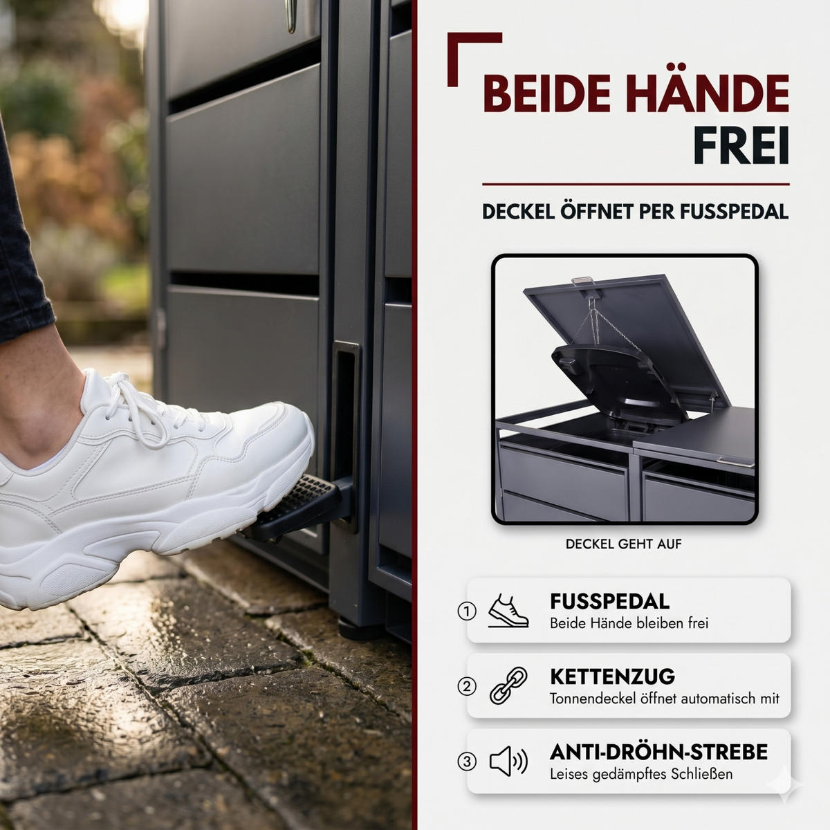 MÜLLTONNENBOX 4er mit Pedal - Anthrazit, Metall (286/116/80cm) - Albatros