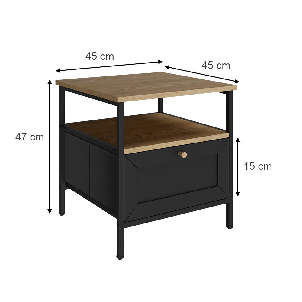 NACHTTISCH Lunis Schwarz 45 x 47 cm 2er Set - Schwarz, Holzwerkstoff (45/47/45cm) - Vicco