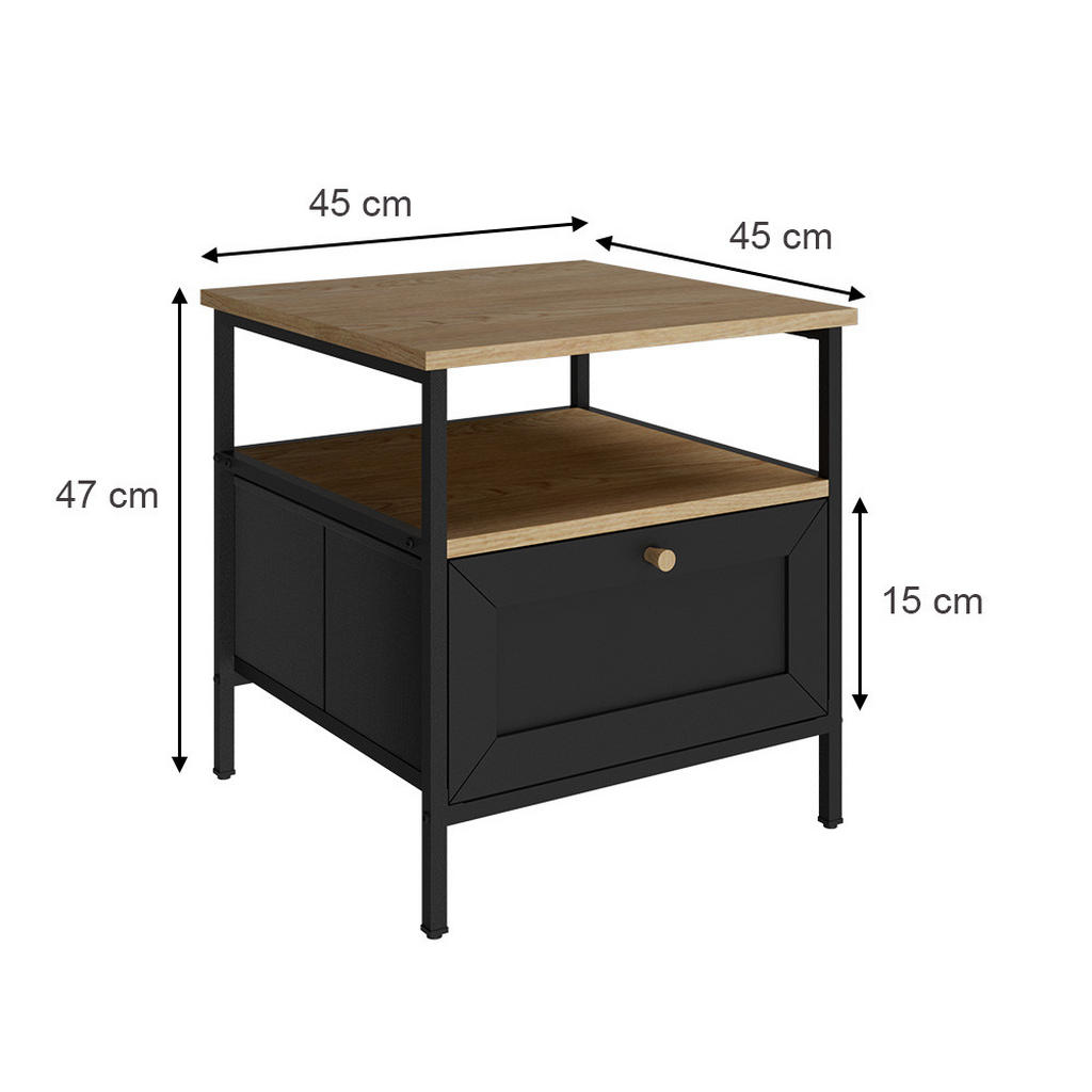 Thumbnail - Vicco Nachttisch, Schwarz, Holzwerkstoff, Rechteckig, 45x47x45 cm, Schlafzimmer, Nachttische