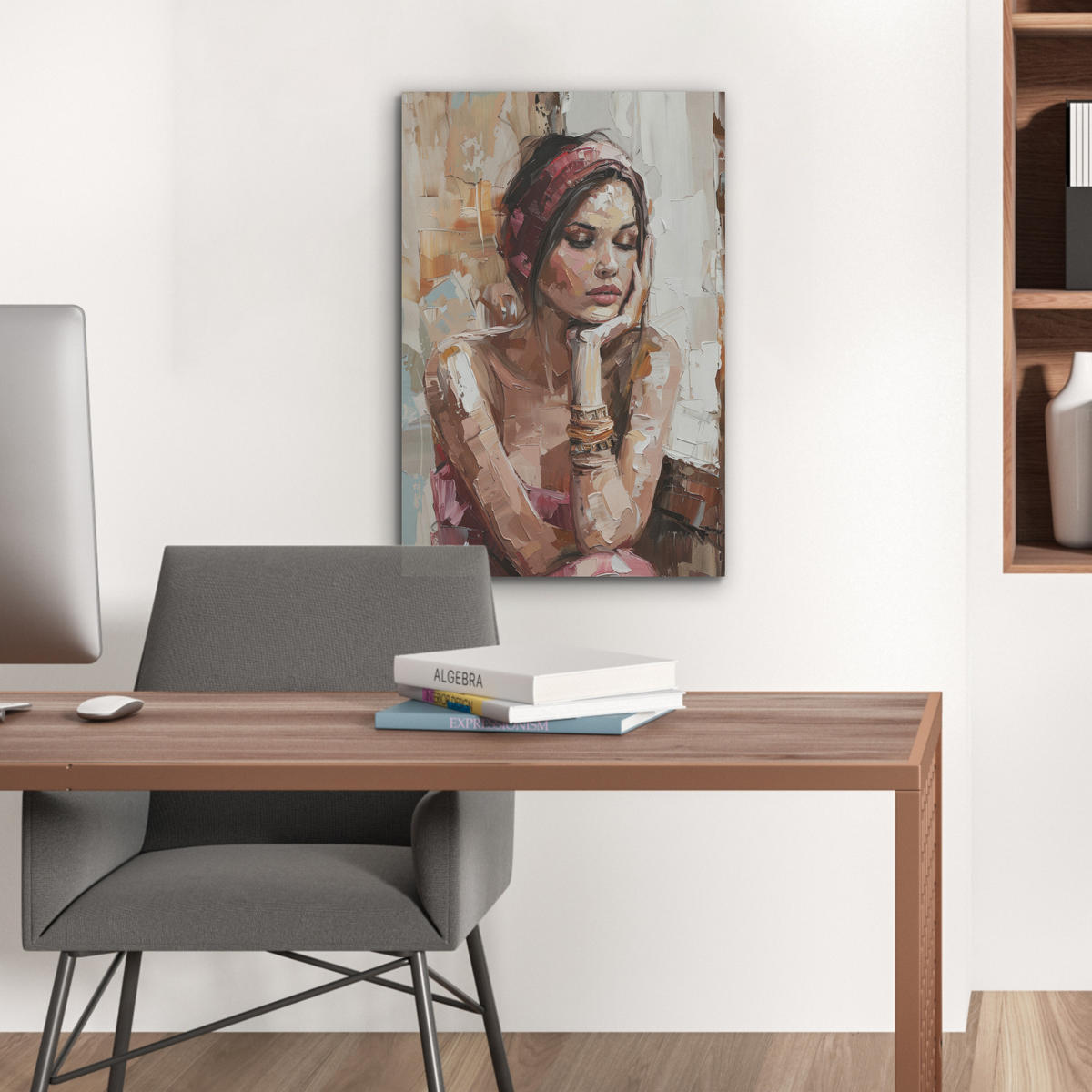 AKUSTIKBILD Frau - Lackierung - Porträt - Modern Kunstdruck Schlafzimmer 50x70 cm - Altrosa, Kunststoff (50/70/0.9cm) - MuchoWow