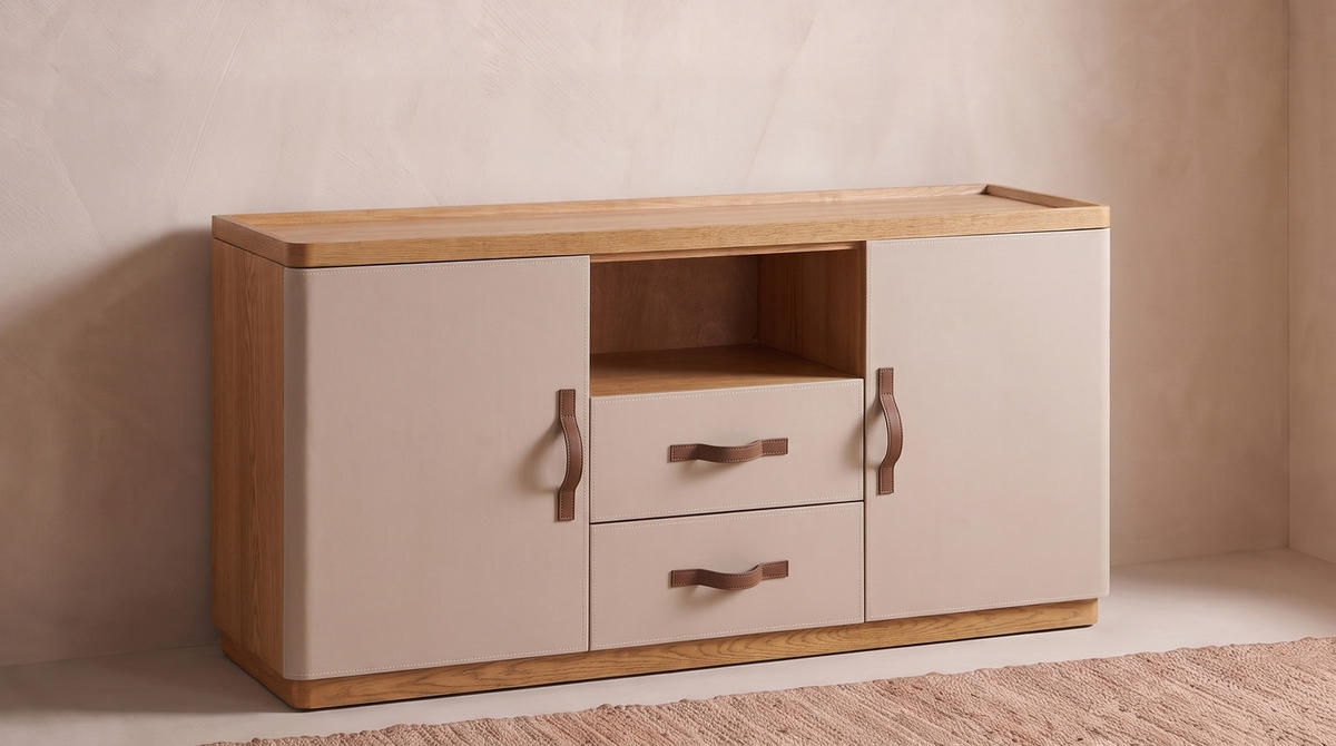 SIDEBOARD FLORIANA Weiß Eiche - Eichefarben/Weiß, Eichenholz/Holz (160/200cm) - KAWOLA