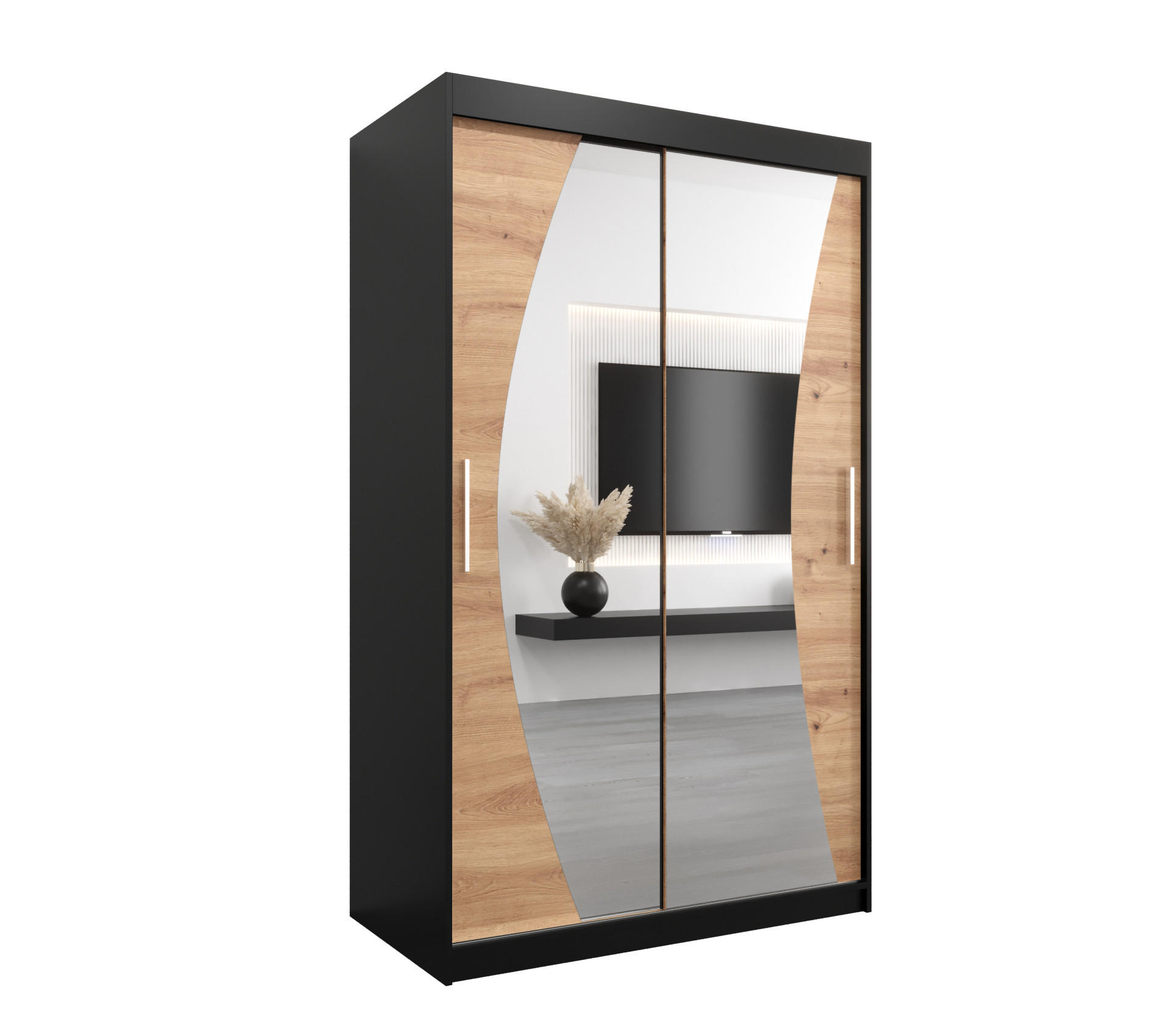 SCHWEBETÜRENSCHRANK 200/120/62 2-türig - Silberfarben/Schwarz, Holz/Kunststoff (120/200/62cm) - Abiks Möbel