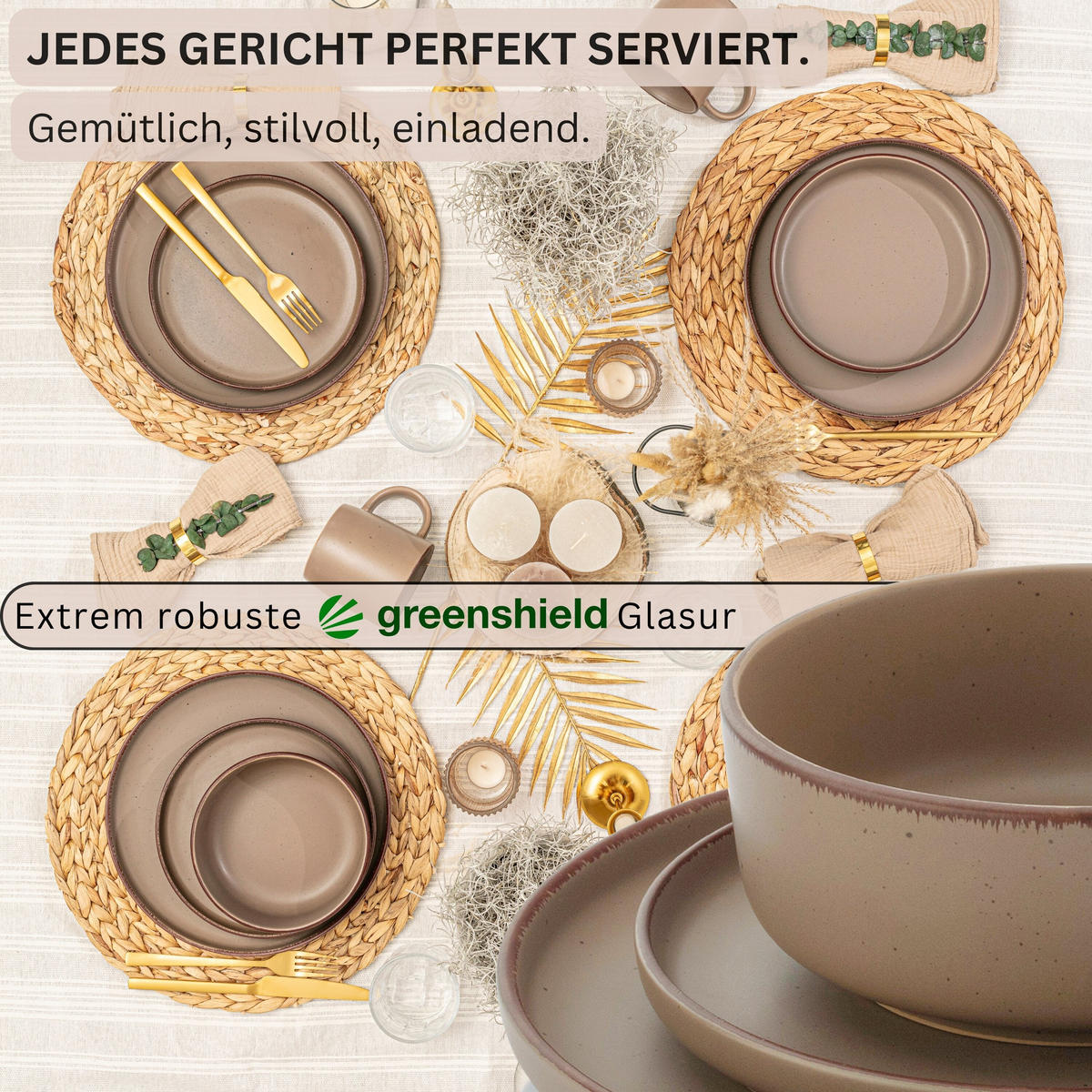 TAFELSERVICE BOMBAY OAK - 16 teilig aus Steingut - Braun, Stein (27/6.5/27cm) - Sänger