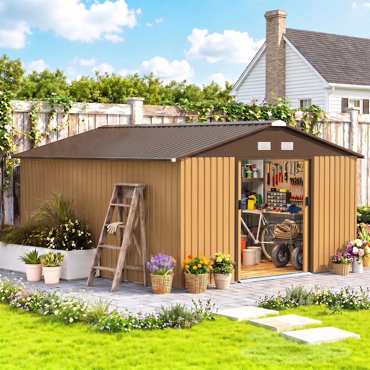GARTENHAUS Gelb 386.0/340.0/200.0cm - Gelb, Metall (340/200/386cm)