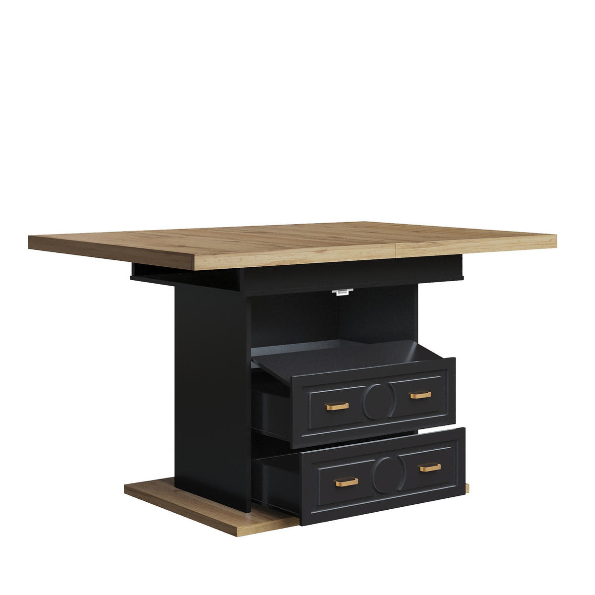 AUSZIEHTISCH 110/80/75 cm Natural Wood aus MDF mit Stauraum und Schubladen - Naturfarben, Holzwerkstoff (110/80/75cm) - OKWISH