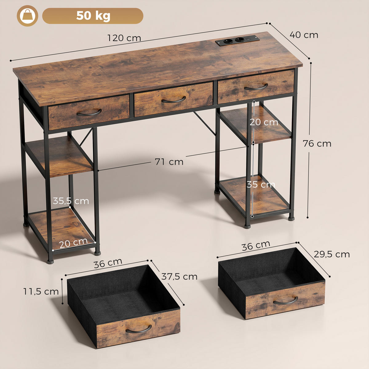 BÜROTISCH Rustikales Braun 1 Stück - Braun, Holzwerkstoff (40/120/76cm) - GiPP