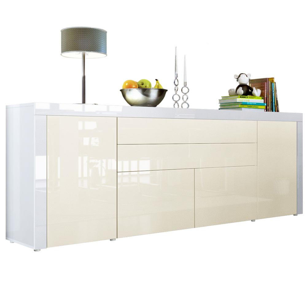 SIDEBOARD La Paz Creme Hochglanz / Weiß Hochglanz - Creme, Holzwerkstoff (200/72/35cm) - Vladon