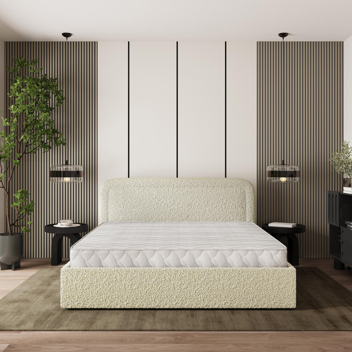 POLSTERBETT BENIRA Q 200x200 cm mit Bettkästen - Creme - Creme, Holz/Textil - MASSENO