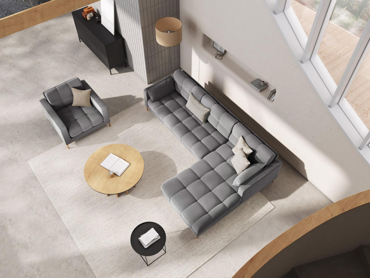 ECKSOFA rechts Mamaia aus Samt hellgrau 5 Sitzplätze - Hellgrau, Textil (185/293cm) - Micadoni