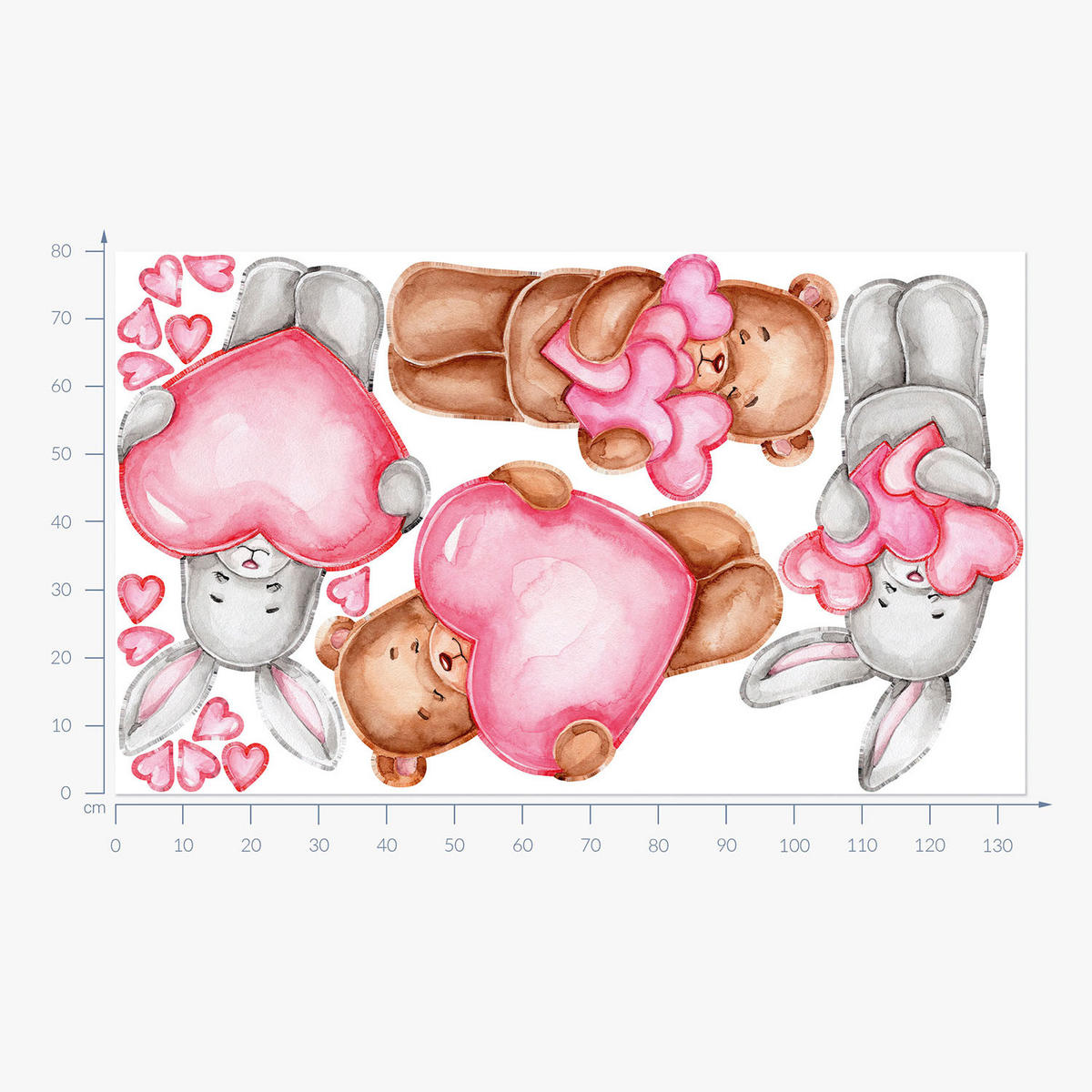 WANDAUFKLEBER 80x134cm - Niedliche Teddybären und Kaninchen - Multicolor, Kunststoff (80/134/0.1cm) - Wallfluent